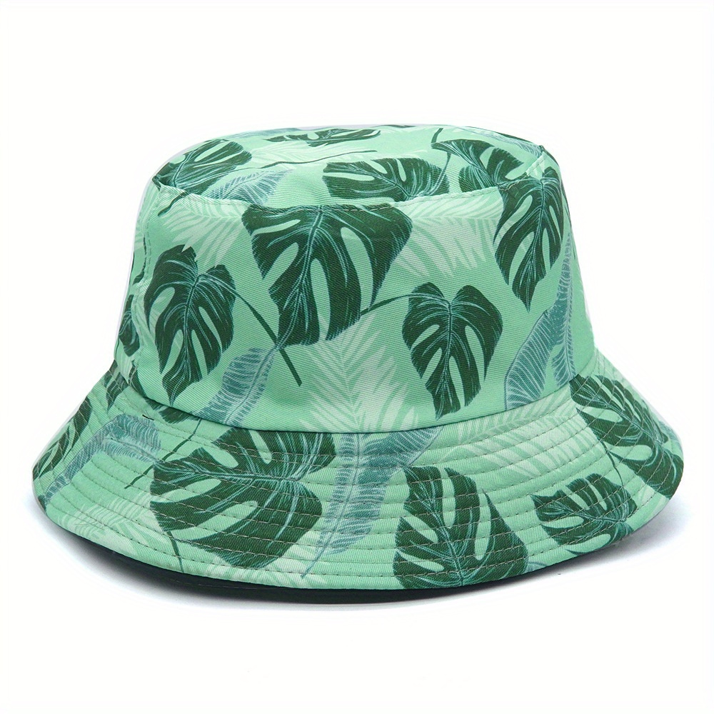 one pack unisex reversible tropical leaf print bucket hat  display picture 3