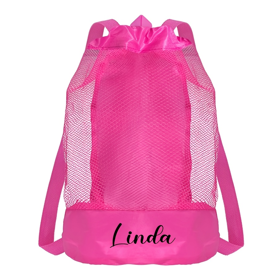 TEMU 1pc Customizable Name Women's Shoulder Bag, Beach Storage Bag Backpack, Large Capacity Mesh Bag Multi-functional Travel Shoulder Bag, Beach