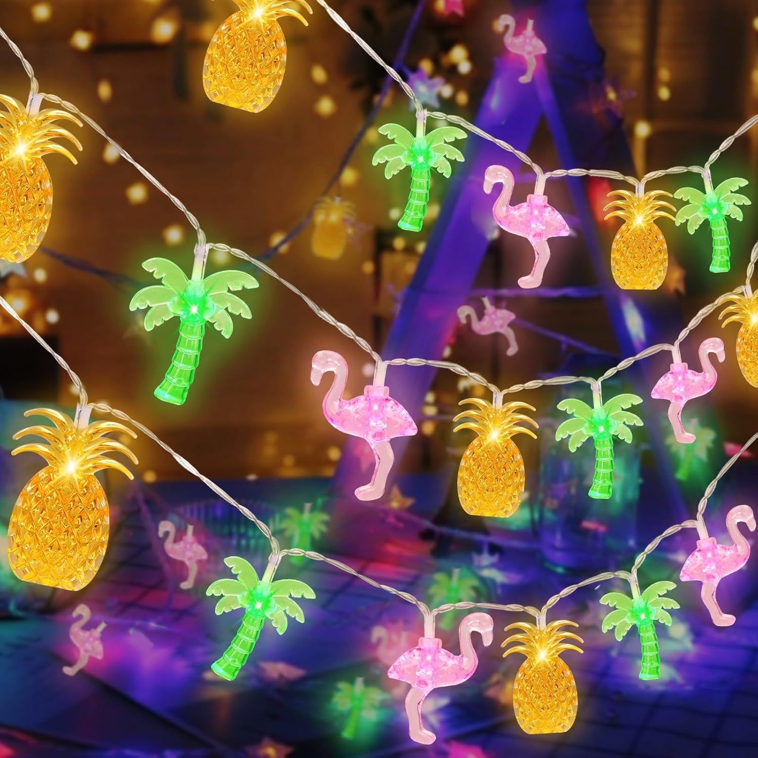 TEMU 2-pack Summer Tropical Beach Hawaiian String Lights 20 Led 10ft Flamingo Fairy Lights Battery Operated For Tropical Party Pool Beach Summer Decoration