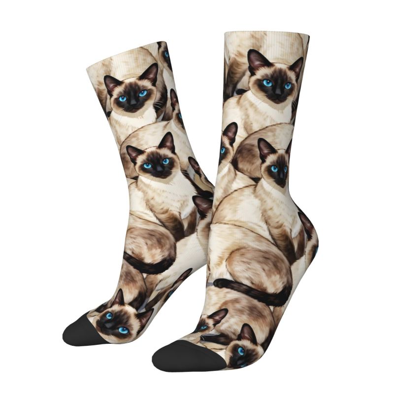 TEMU Cute Siamese Cat Patterned Mid-calf Socks With Hand-drawn Realistic Cat Designs. Perfect For Cat Lovers And Fans Of Styles, Everyday Socks Are
