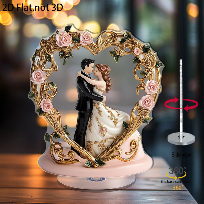 TEMU Décoration de mariage 2D plate rotative mariés - Cadre de cœur doré avec base pivotante, convient pour , Noël, les fêtes de remise de diplômes -