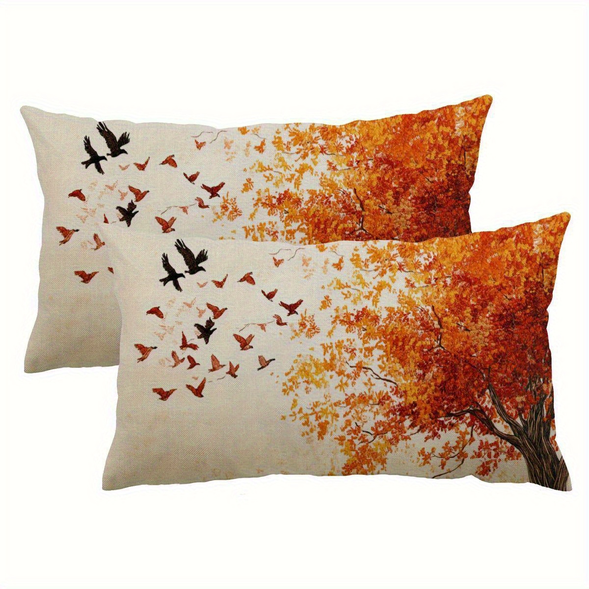TEMU 2pcs 12x20 Inches Modern Autumn Decorative Pillow Covers With Leaf Design, Thanksgiving Throw Pillows For Bedroom And Home Décor, Suitable For
