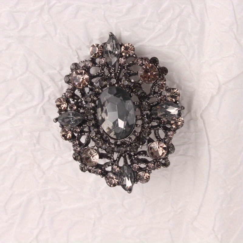 Vintage Rhinestone Brooch with Dark Rhinestones