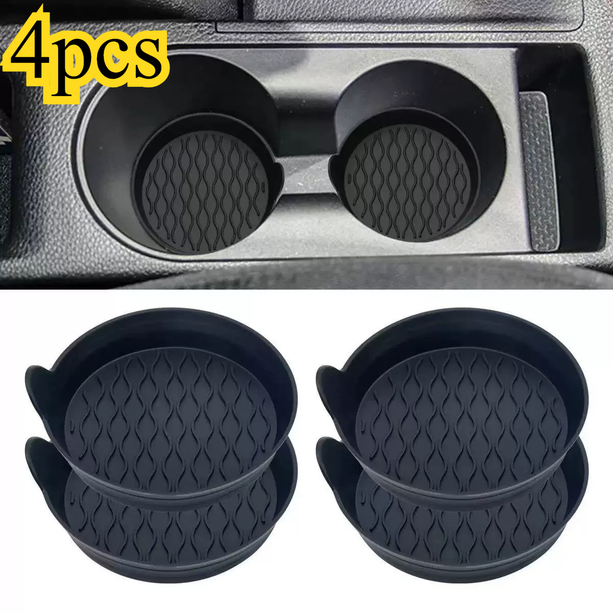 Set Of 4 Black Silicone Cup Holder Inserts For Cars, Designed To Be Universal And Non-slip, Suitable For Men And Women