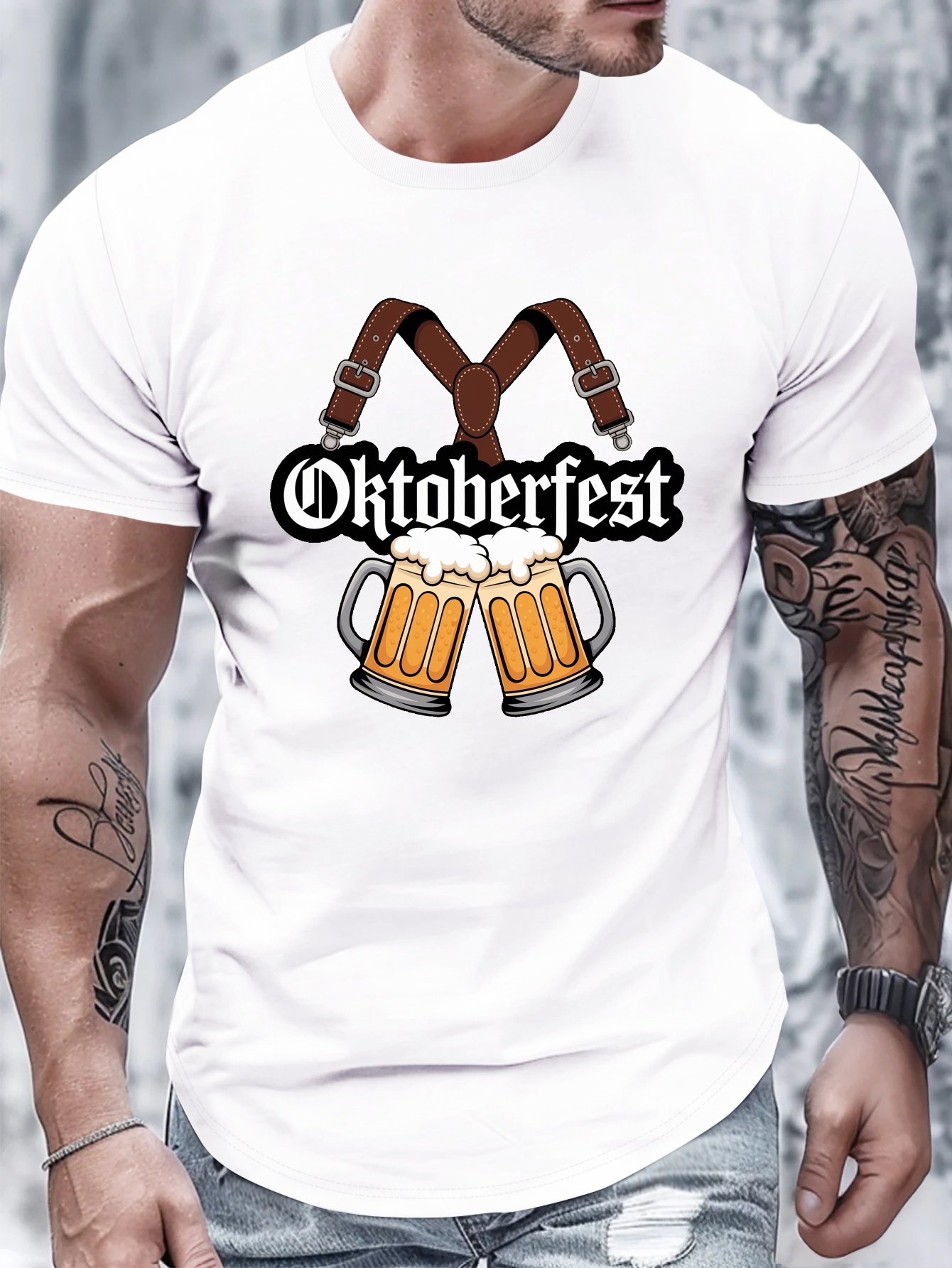 Men S Oktoberfest Beer Party Shirt - Vintage German Festival Tee with     Mug Graphic - White Crew Neck Casual Top for Oktoberfest, Beer Gardens & Themed Events -     Fit, Beer Accessories, Festive Attire, Traditional Design, Durable Construction, Themed Apparel, Festival  ,  , Event Attendees