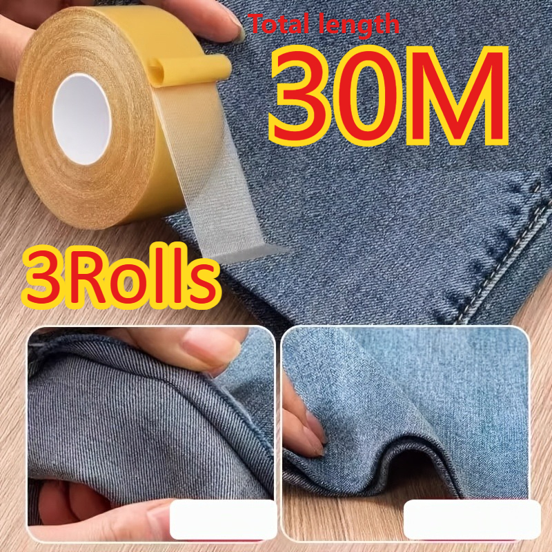 3 rolls total length 30    fabric tape   multi purpose seamless hemming tape for pants suitable for fabric clothing no sew self   fixing patch