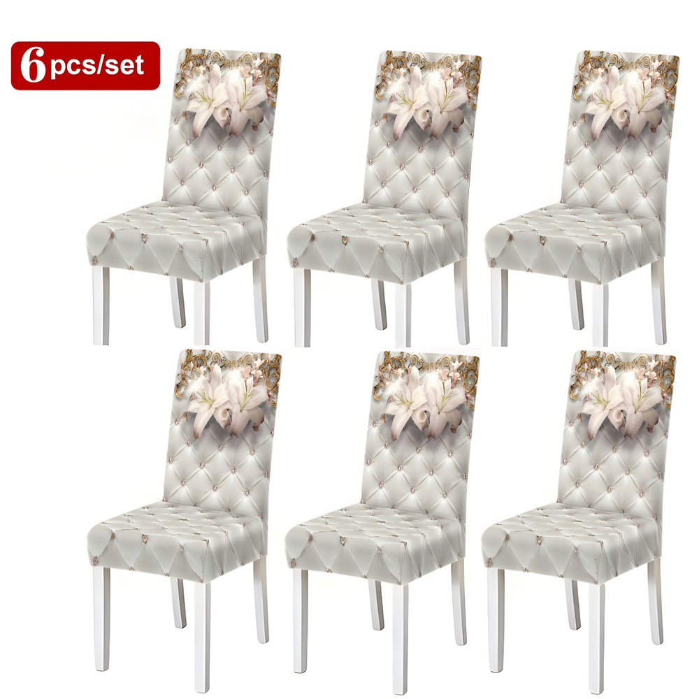 TEMU 2pcs/4pcs/6pcs Housses de chaise élastiques imprimées motif floral diamant facile à installer pour hôtels et , universelles pour toutes ,