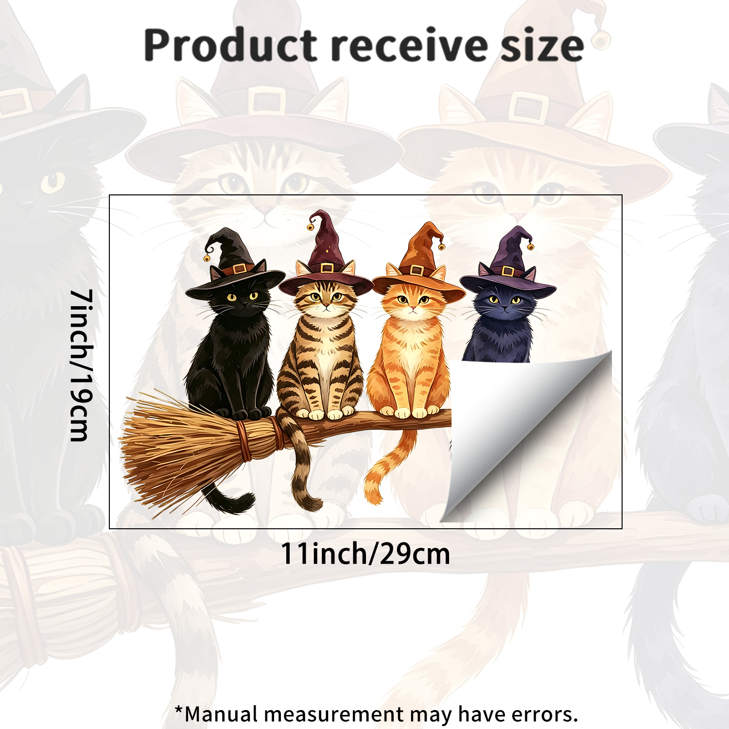 TEMU 1pc Wizard Static Cling Window Decal, Halloween 4 Kittens Wearing Hats On A Broom Sticker, Home Decor Door And Window Sticker, Storefront Shop
