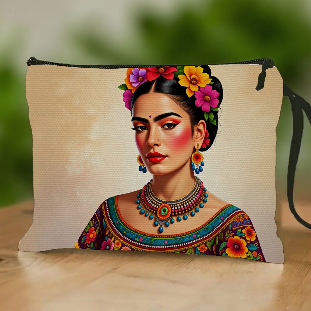 Image of Mexican-themed Women' Makeup & Wash Bag With Top Handle & Zipper Closure - Traditional Floral Suitable For Travel, Daily Use,, - Lightweight Machine-washable (mexican Costume)