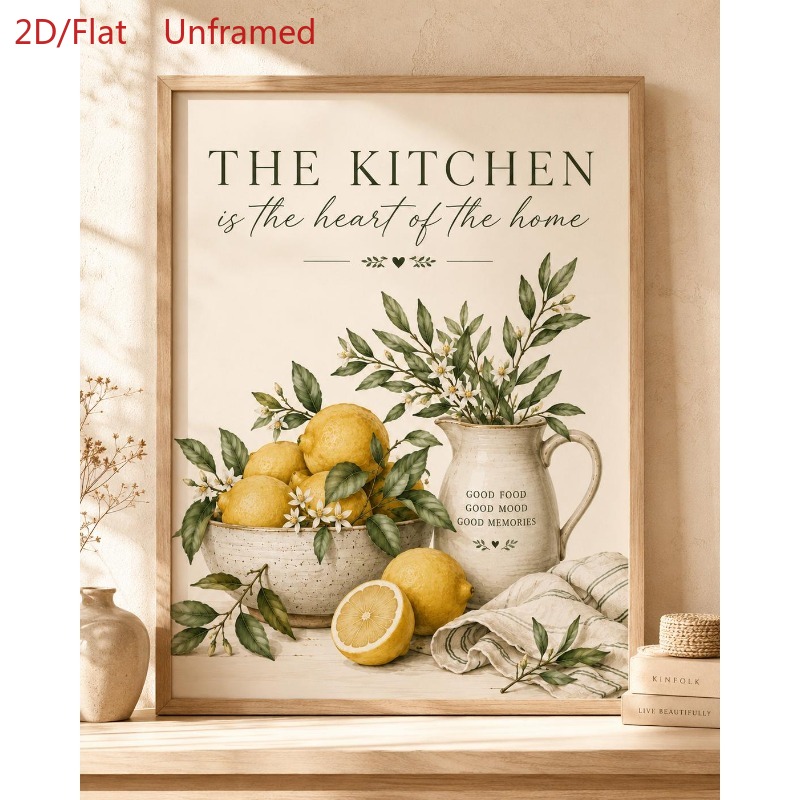 TEMU Art mural citron 2D plat, 1 pièce - Impression citron moderne et adaptée à la décoration de cuisine et de salle à manger, toile sur le thème du