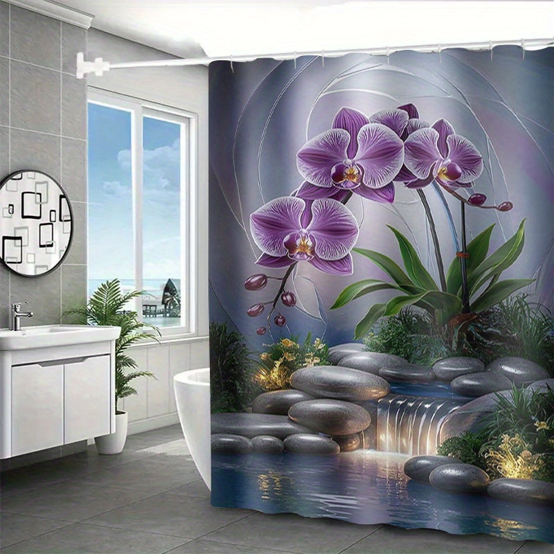TEMU Jit1pc Easy Floral Landscape Pattern 2d Curtain, High-end Elegant Bathroom Curtain Shower Curtain, Shower Curtain Home Decoration Pattern,