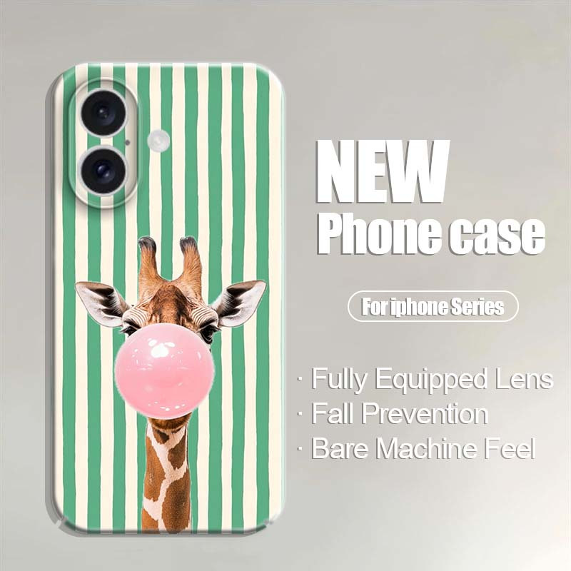 TEMU Striped Background Giraffe Phone Case Suitable For Suitable For Iphone 17 16 15 14 13 12 11 7 8 X Xs Xr Se Mini 2020 2022 Feilin Film Fully