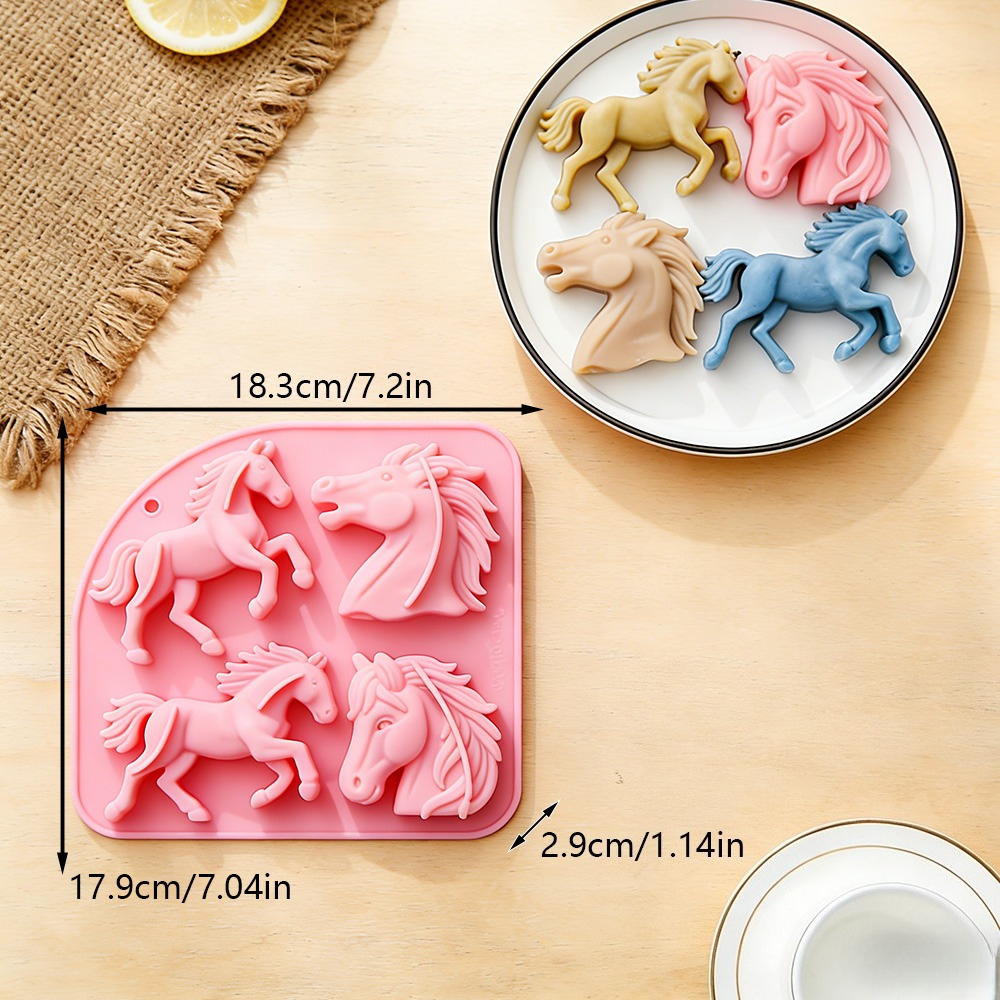 TEMU 4pcs Horses Candle Silicone Mold, Three-dimensional Long-mane Foal Soap Mold, Handmade Animal-shaped Resin Party Decoration, Birthday Gift,