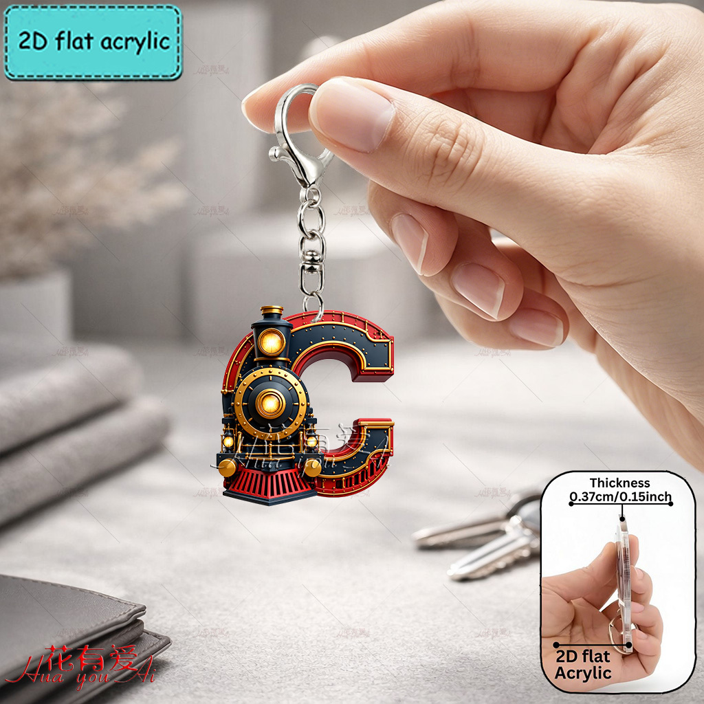 TEMU [2d Flat] [2d Flat] Acrylic Keychain, Train Letter Keychain, Novelty Keychain, , Train, Railway, Keychain Additions, Fashionable Additions,