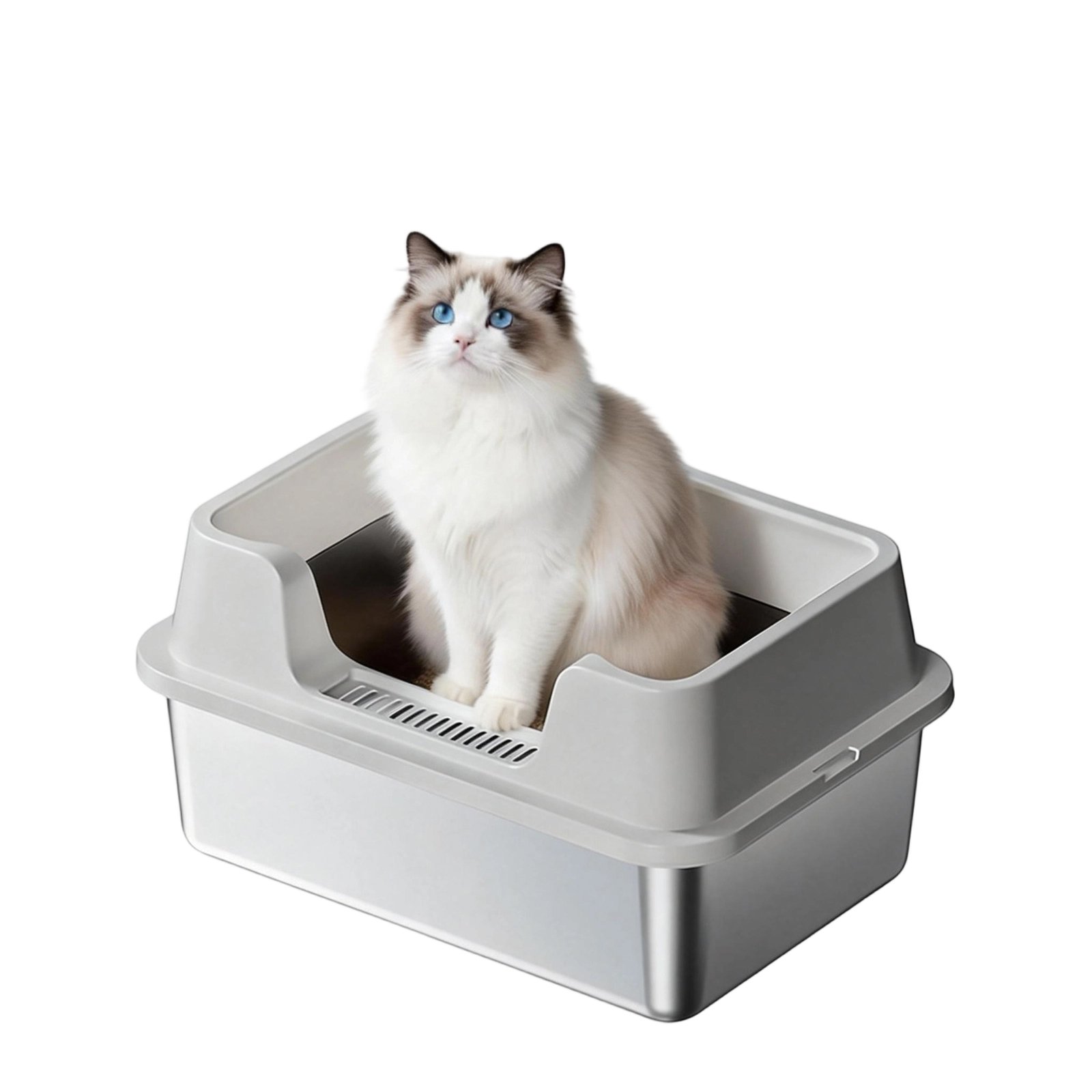 Image of Gray Cat Litter Box With High Walls To Prevent , For , Stable Bottom Grip, Pan For And Bunnies, Design