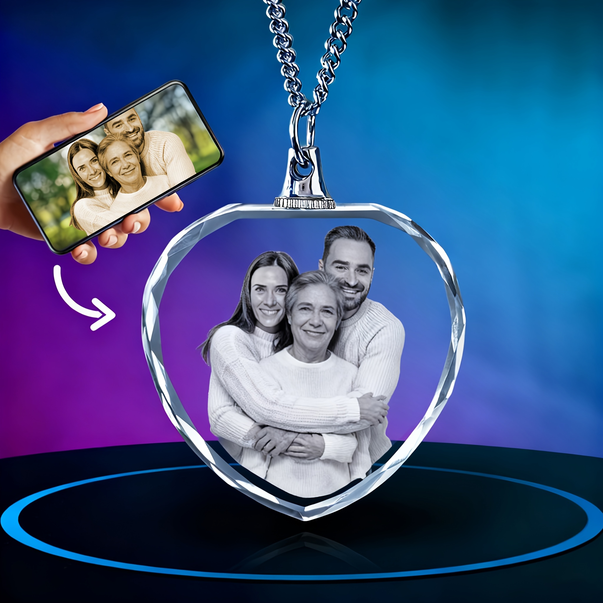 TEMU Custom Anniversary Gift Personalized Photo Pendant Necklace - Custom Image Jewelry, Laser Engraved Photo - Fashion Crystal Pendant - Unique
