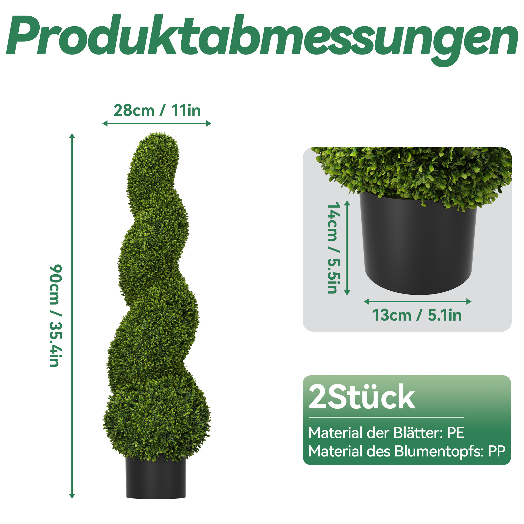 2x Artificial Trees, Artificial Plants, Artificial Spiral Boxwood, , , Artificial Plants In Pots, Christmas Decoration, Garden Decoration For Outdoors