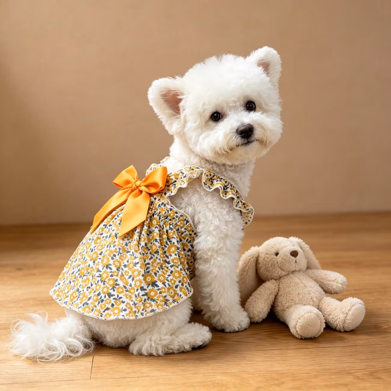 1pc small dog summer dress floral printed ruffle strap pet cami dress with back bow cute puppy clothes for bichon poodle daily outfit Product details 25