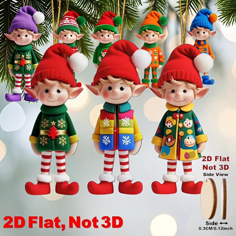 TEMU 2d Flat - 2d Wooden Fairy Decorations - Hanging Christmas Tree Ornaments Featuring Male And Female Fairies , Red, Blue, And Golden Outfits, Flat