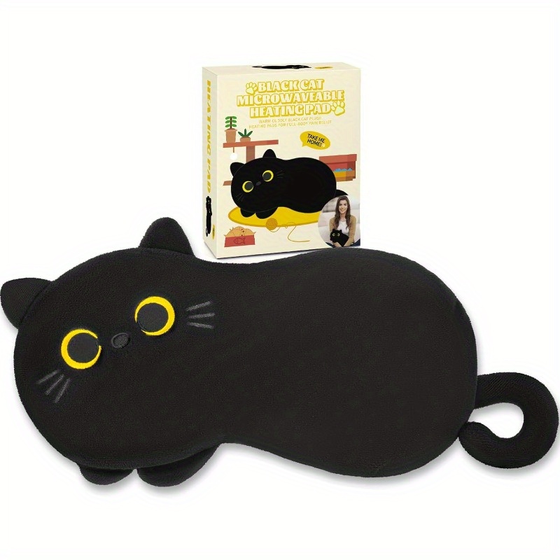 black cat microwavable heating pad - plush stuffed animal with   for cramps & period, menstrual  , soft fluffy ears & paws, microwaveable heat pad for women & girls,   companion, hand wash only, ideal gift for cat lovers, cramp, cute plushie,   heat, guante para artriti, compression glove, arthriti glove Product details 1