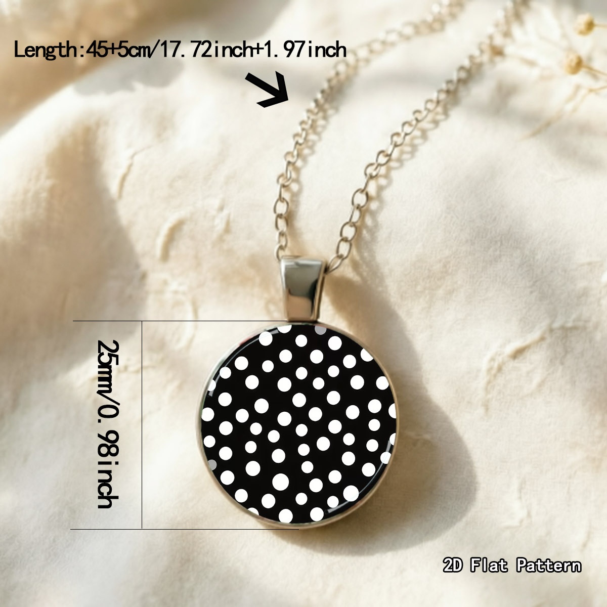 TEMU 1pc Alloy Women's Fashion Pendant Necklace, White & Gray Polka , Elegant Daily Wear Jewelry For Outfit Decoration