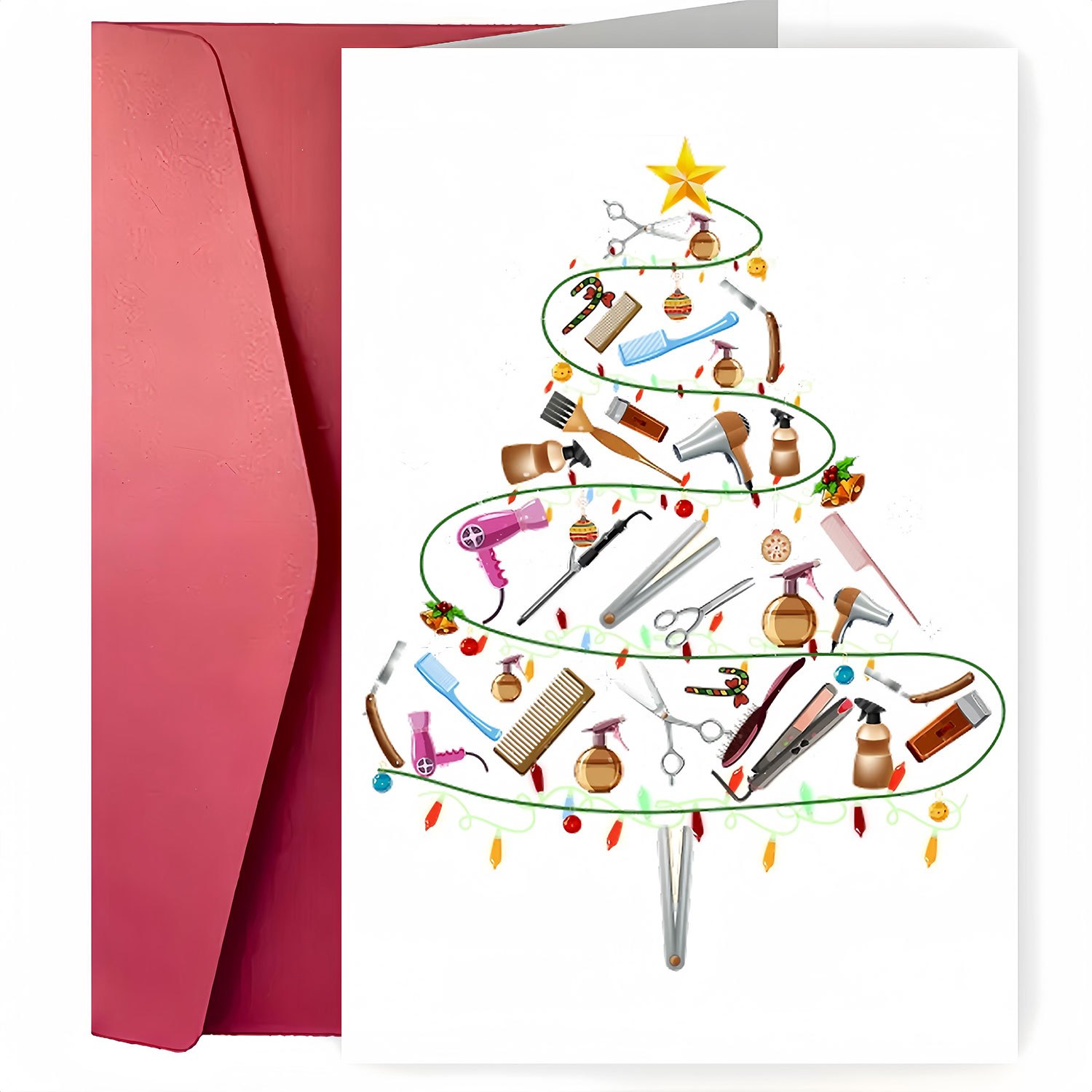 

Unique Scissors Hair Stylist Christmas Tree Greeting Card With Envelope - , Family & Friends Gifts