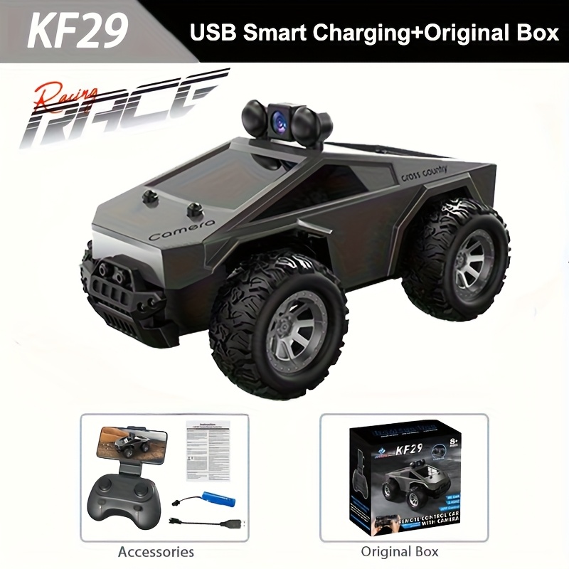 TEMU Fpv Remote Control Truck With Camera And Real-time Video, 1:28 Scale App Controlled Remote Control Car, 2.4ghz , Alloy Body, Adjustable Lights,