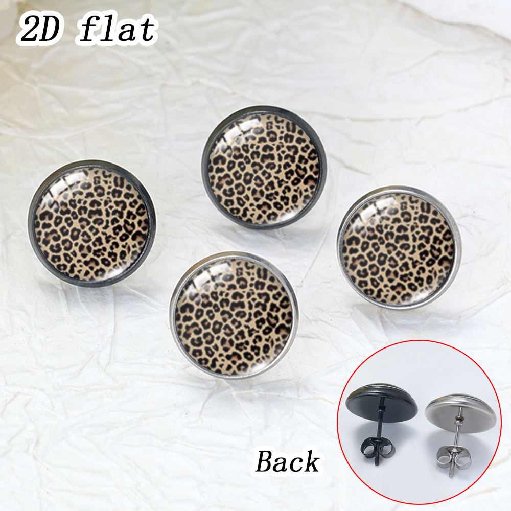 TEMU 2D-Flach, 2 Paar klassische Retro-Ohrstecker mit Leopardenmuster-Flecken, rund, 2D-Flach-Zeit, Kunst-Edelstein-Glaseinlage, hypoallergener