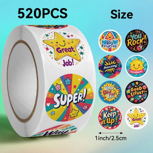 520pcs roll golden english inspirational encouragement pattern stickers reward stickers face size 2 5 cm 1 0 inch round floral stickers stickers decorative stickers for gifts suitable for book decoration