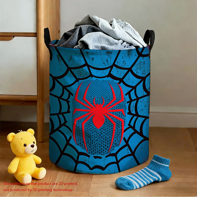 TEMU - Style Foldable Laundry Basket, Blue Main Body With And Red Patterns, Individual And Cool. Suitable For Home Clothing Storage, Keeping Space