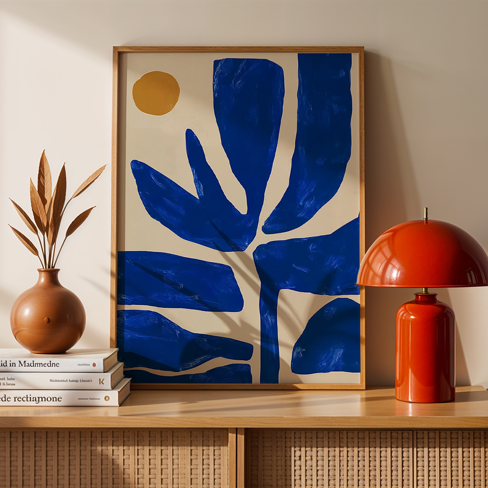 TEMU Affiches 2D plates, Arts muraux 2D plates, Feuilles bleues Soleil, sur toile Feuilles bleues, Décoration de chambre à coucher, Décoration de