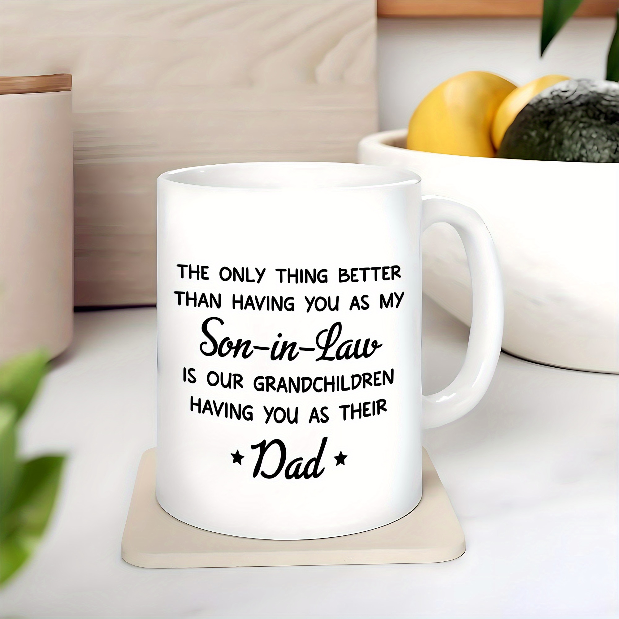 

1pc Son-in-law Ceramic Coffee Mug 11 Oz - Double-sided Printed Cup For Father's Day, Birthday, Christmas Gifts From Mother-in-law, Father-in-law