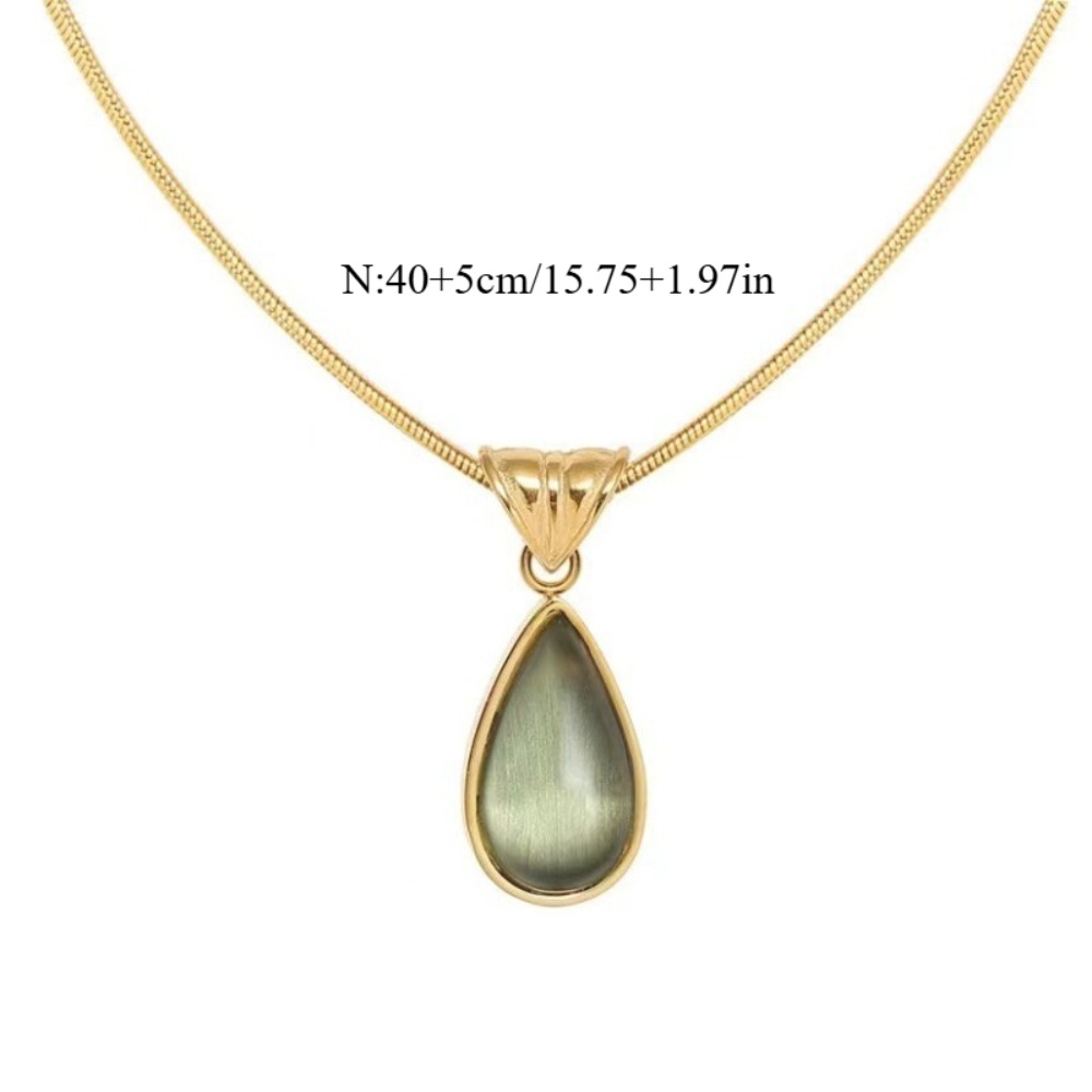TEMU Collar de Cadena de Clavícula con Llavero de Lujo de Acero Inoxidable con de Agua Verde. Collar de Moda con Placa de Hueso de Serpiente.
