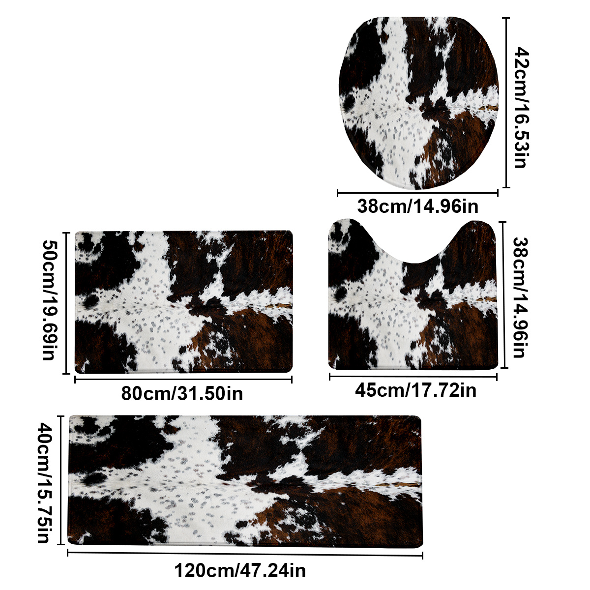 TEMU 4pcs/ Set Cow Print Bathroom Protective Mat Set, Non-slip Bathroom Mat, Flannel Bathroom Mat, Bathroom Floor Mat, Toilet Mat Universal Soft