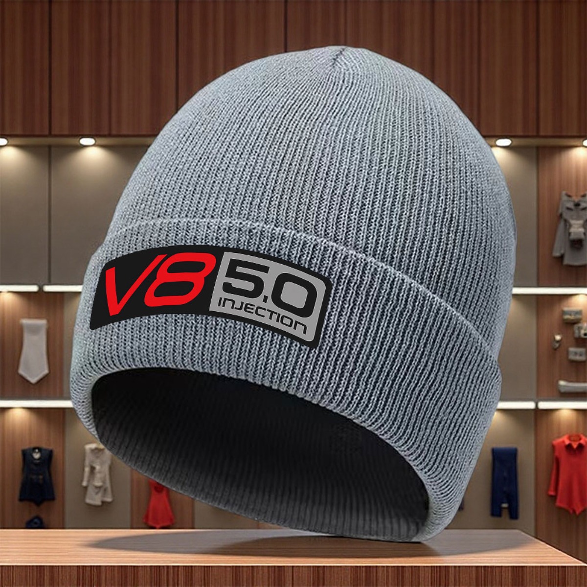TEMU 1pc 2025 N Grey Vn 1 32gal Badge Hip Hop Street Skiing Daily Casual Acrylic Hat Brimless Toque Warm Stretchy Foldable Cold Proof Autumn Winter