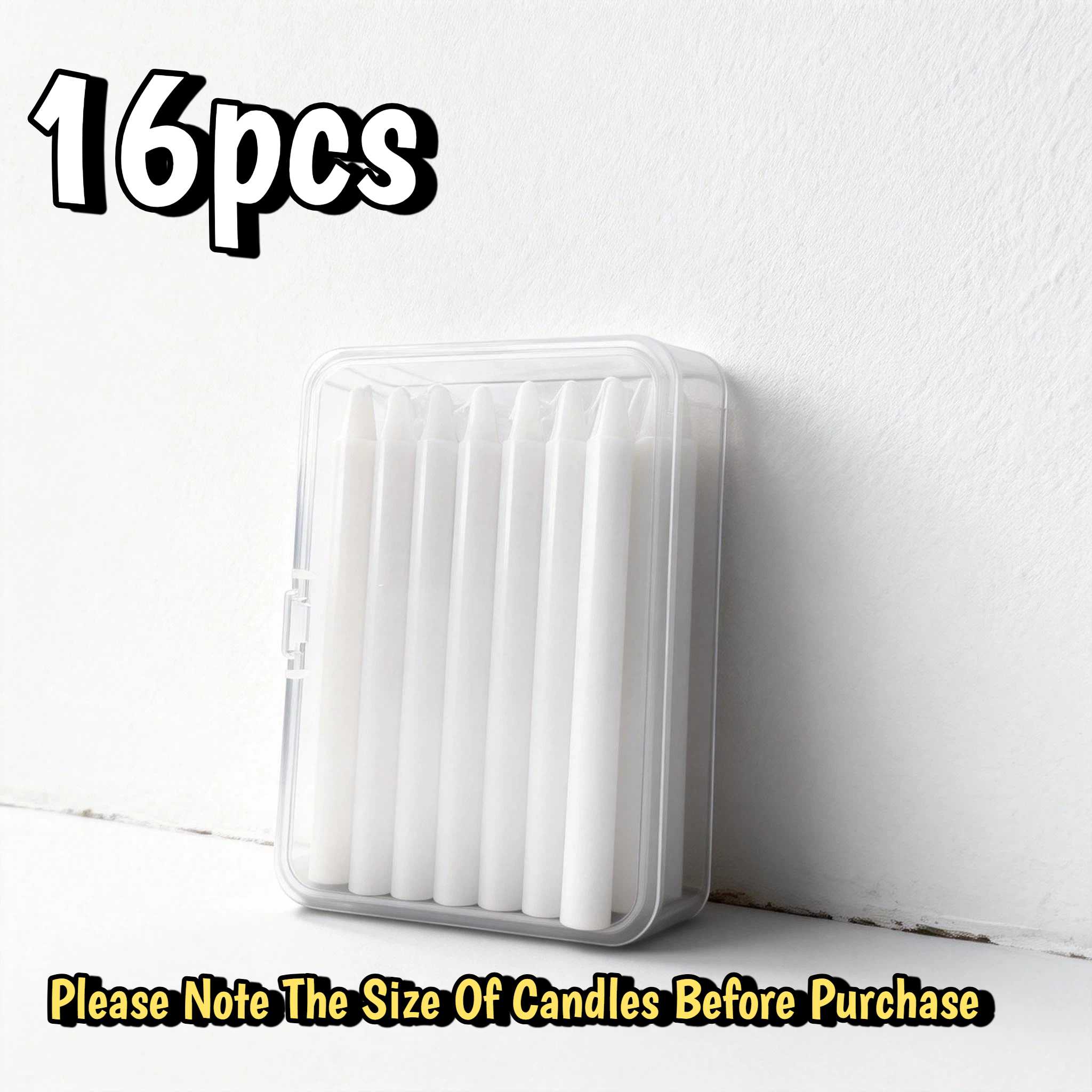 16 Pack Slim Long White Spell Chime Candles | 4.33"×0.4" | 1 Hour | Rectangular Plastic Box | &