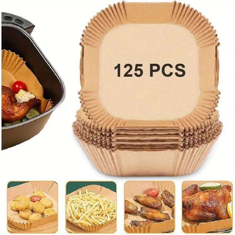 125pcs nonstick disposable liners for air fryers - oilproof and waterproof baking paper, food grade parchment for roasting and microwaving, 8-inch square, baking paper for air fryer Product details 6