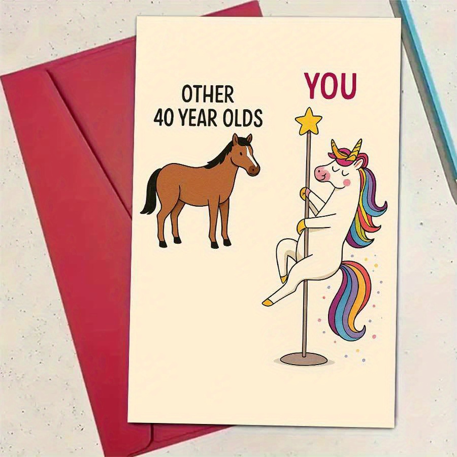 TEMU Una tarjeta de de 40 años humorística con un diseño de unicornio, para hombres como para mujeres. regalo único es ideal para importantes, ya sea