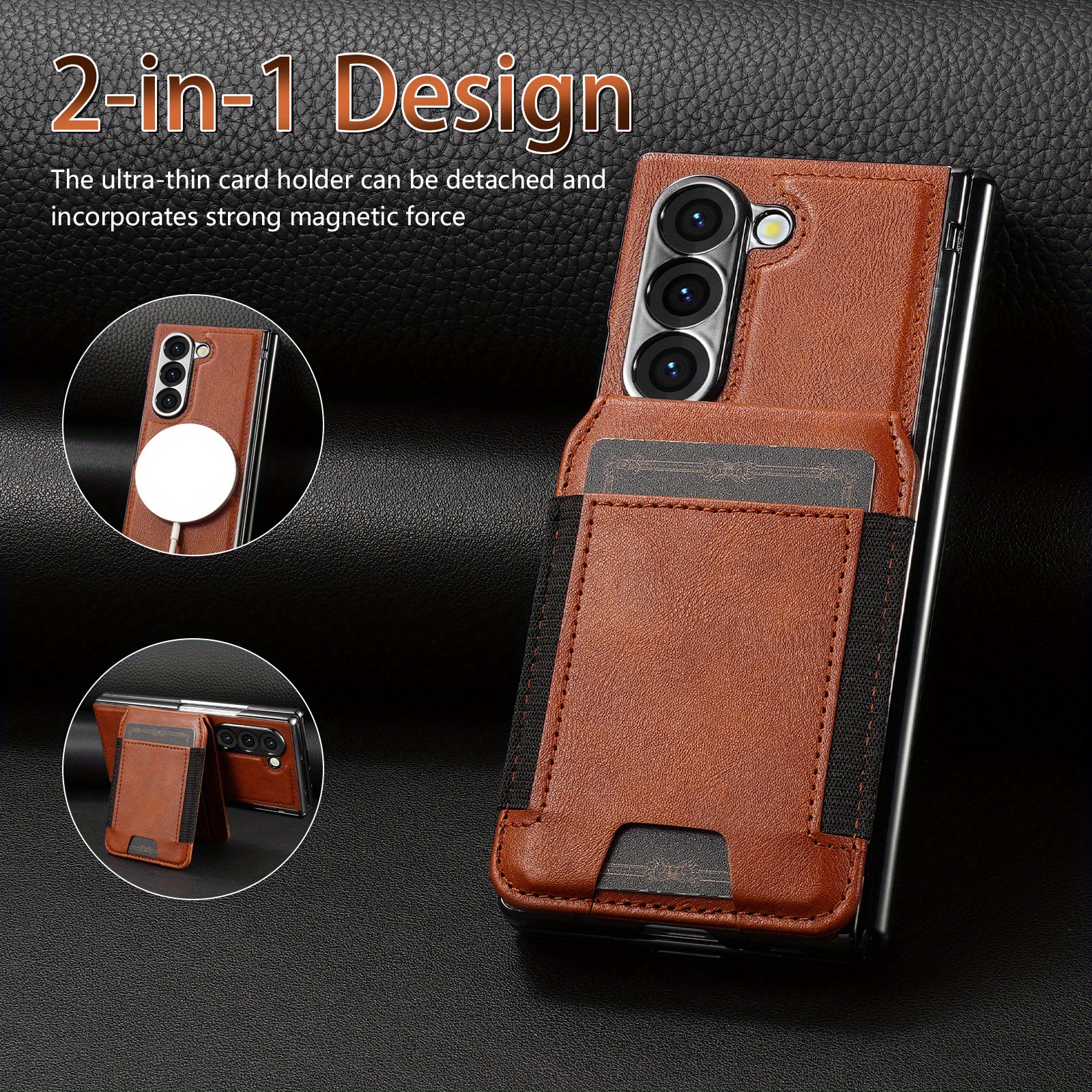 TEMU Phone Case: 2-in-1 Wallet Stand, Spring Hinge, Integrated Shell Film Foldable Phone Case Cover For Galaxy Z Fold 7/fold 5/fold 6/fold 4
