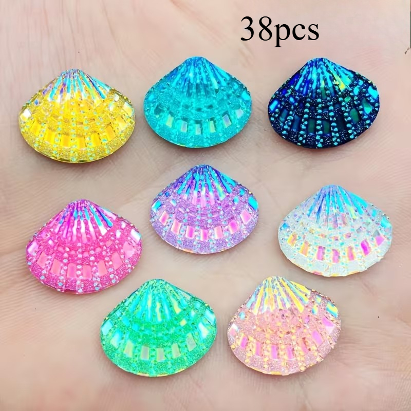TEMU 38 Random Colored Shell Shaped Resin Flat Back Rhinestones Crafts, Suitable For Home Decoration, Scrapbook, Beach Party Decoration, | Vibrant