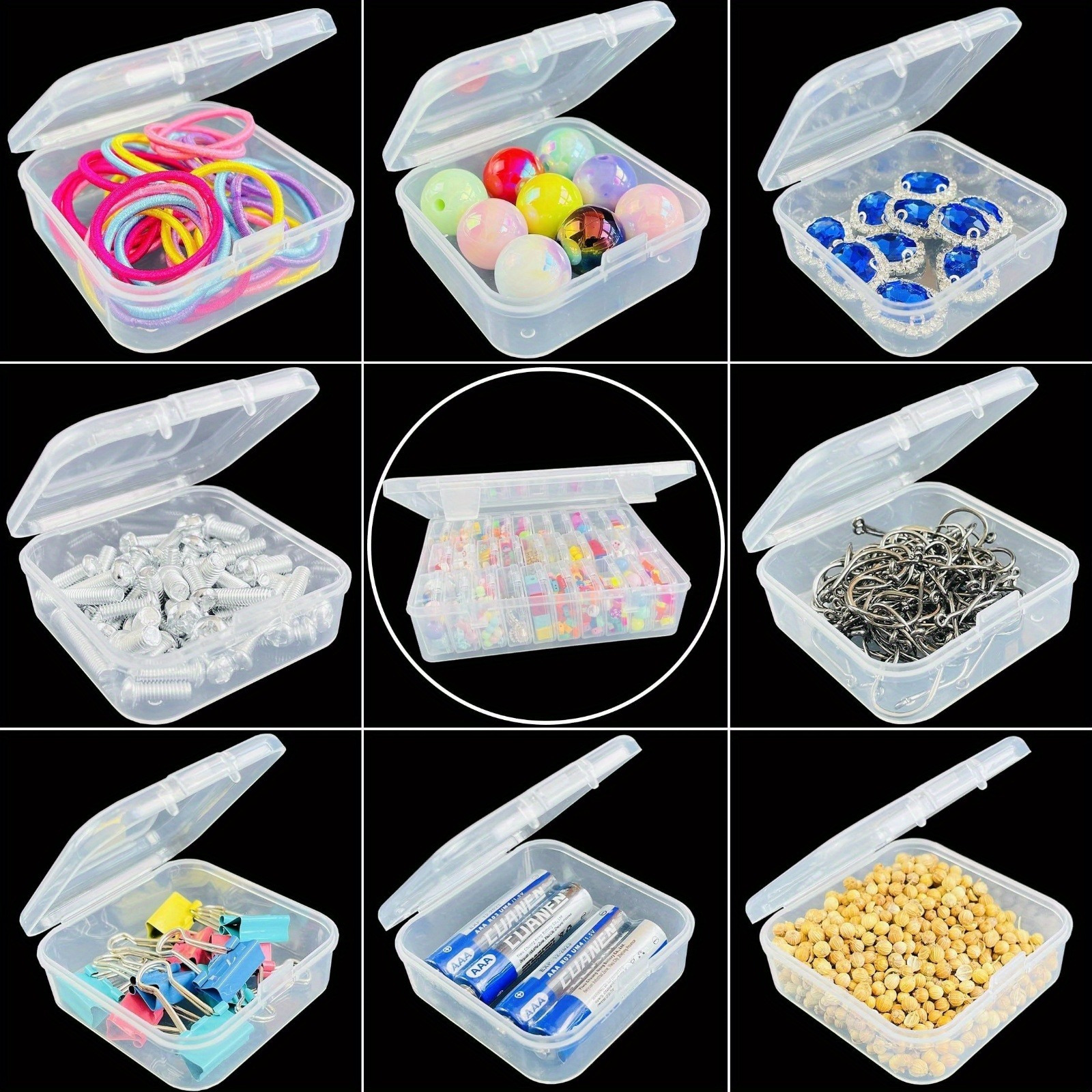 14 30grids multi compartment transparent plastic storage box set durable craft organizer with snap closure removable trays ideal for beads jewelry hair accessories hardware small parts portable craft   gift for crafters diy enthusiasts Product details 1