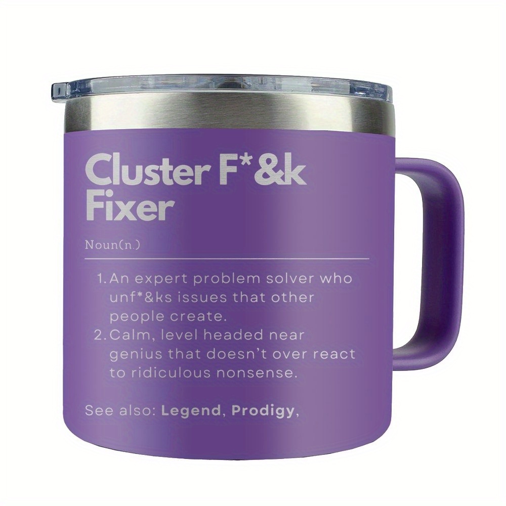 

1pc Humorous Fixer Purple Mug - Stainless Steel Travel Coffee Cup For Adults, 14 Oz - Insulated, , For Hot And Cold Beverages - Unique Gift Idea For Sports Enthusiasts And