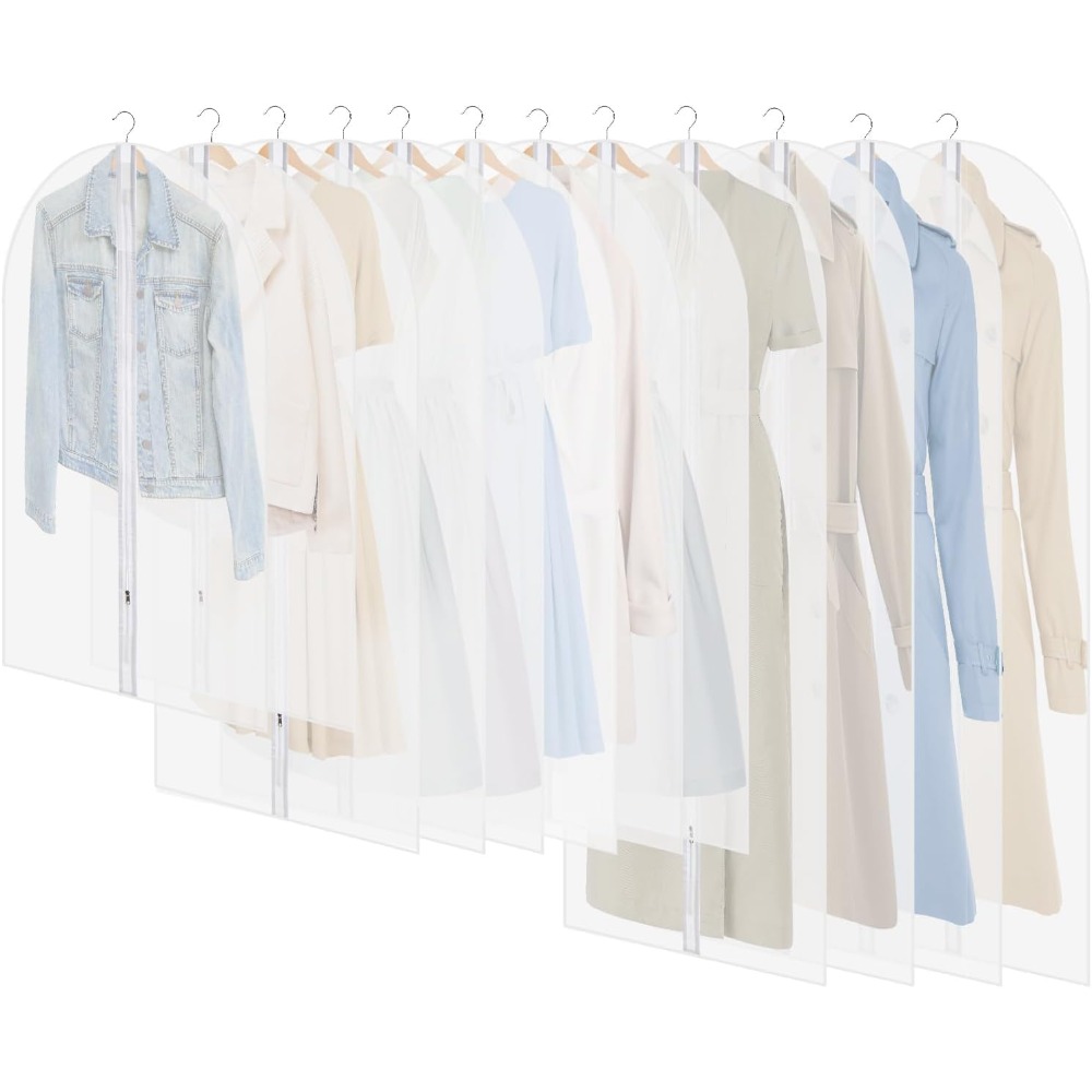 A Collection Of 12 Sized Garment Covers, Ideal For Types Of Clothing, Featuring Zippers, A Design, And Reusable Functionality