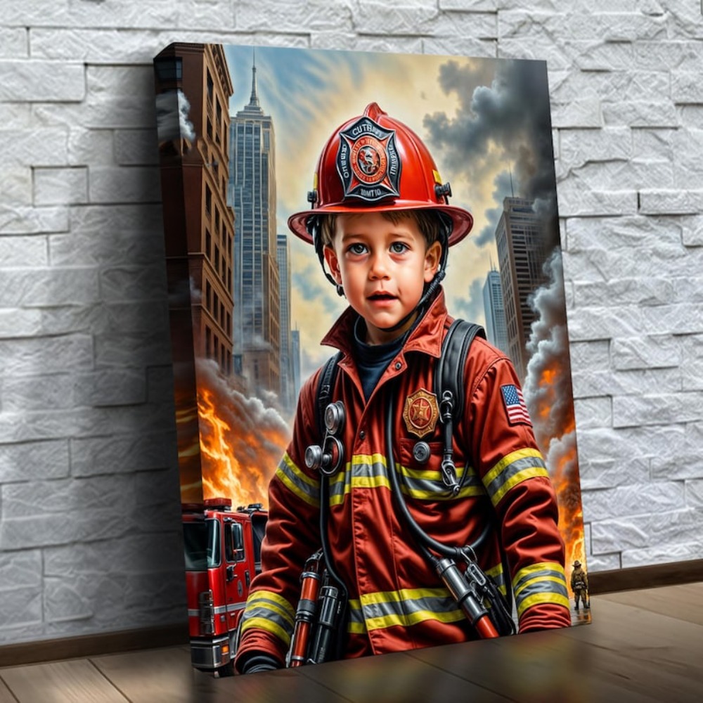 TEMU 2d Flat, Personalized Firefighter Portrait Poster - Custom Photo Firefighter Hero Picture Suitable For,, Pets - Unframed Print Wall Art Gift For