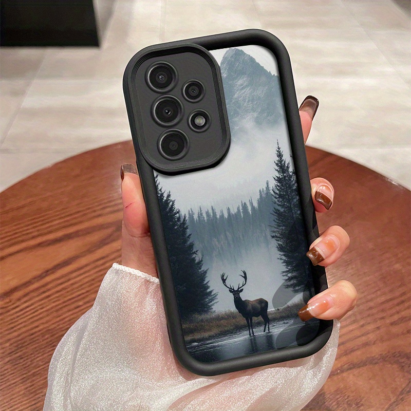 TEMU Phone Case: Fashion Minimalist Mountain Deer Gazing Pattern Phone Case For Galaxy A01/a02s/a03/a03s/a05/a10s/a11/a12/a13/a14 5g/a15