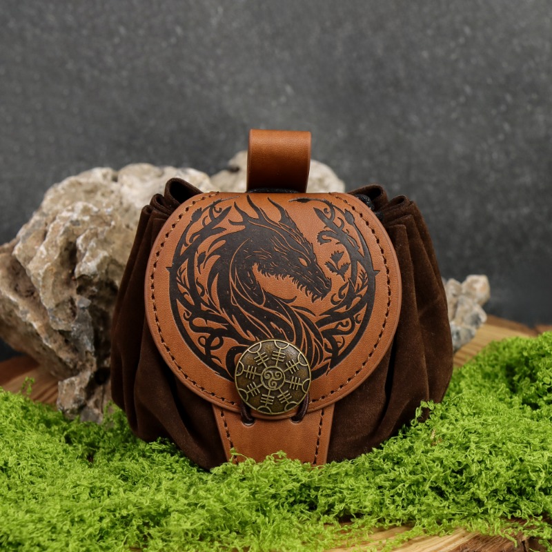 E-shop Mittelalterlicher Drachen-Gürteltasche | Wikinger Kordelzugbeutel für Würfel, Kleine Waren & Zubehör | Fantasie Renaissance Gürteltasche