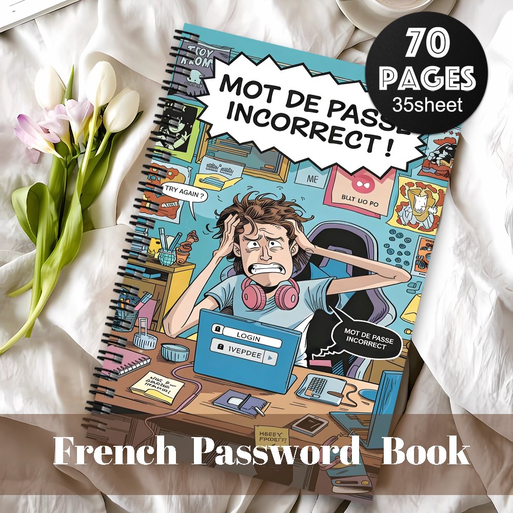 TEMU 1pc Carnet à spirale amusant pour de passe français, journal d'entrée pour Internet et à l'ordinateur, gardien de de passe (enregistrement de