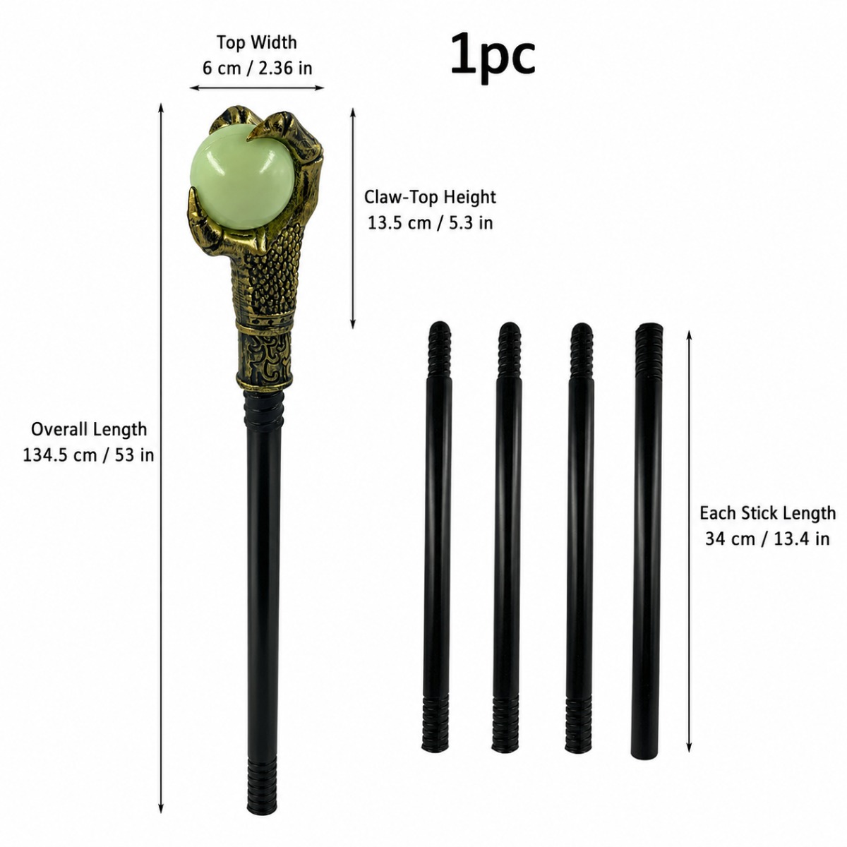 TEMU 1 pz da Cosplay da Stregone , Bastone Assemblabile Staccabile con Artiglio di e Fluorescente, Bastoncino Decorativo per Feste di Halloween e in