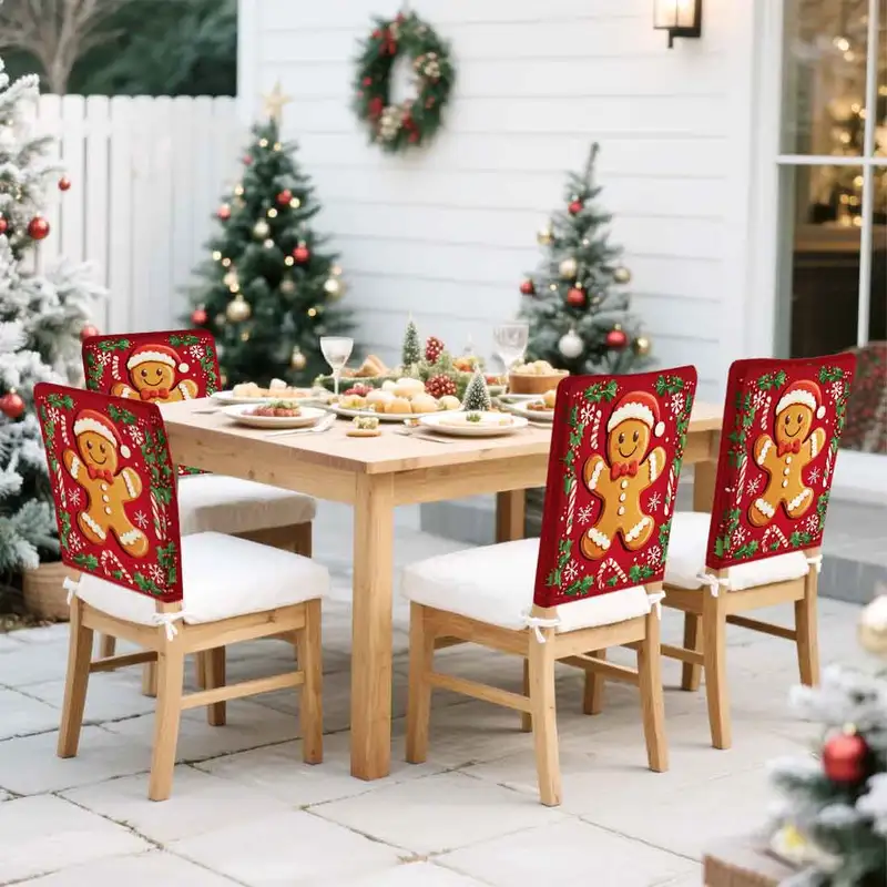 4 rode stoelhoezen Kerstmis - Partyversiering 4 rode stoelhoezen Kerstmis - Partyversiering