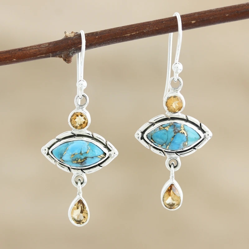 Elegant Synthetic Turquoise Earrings, Exquisite Banquet Jewelry